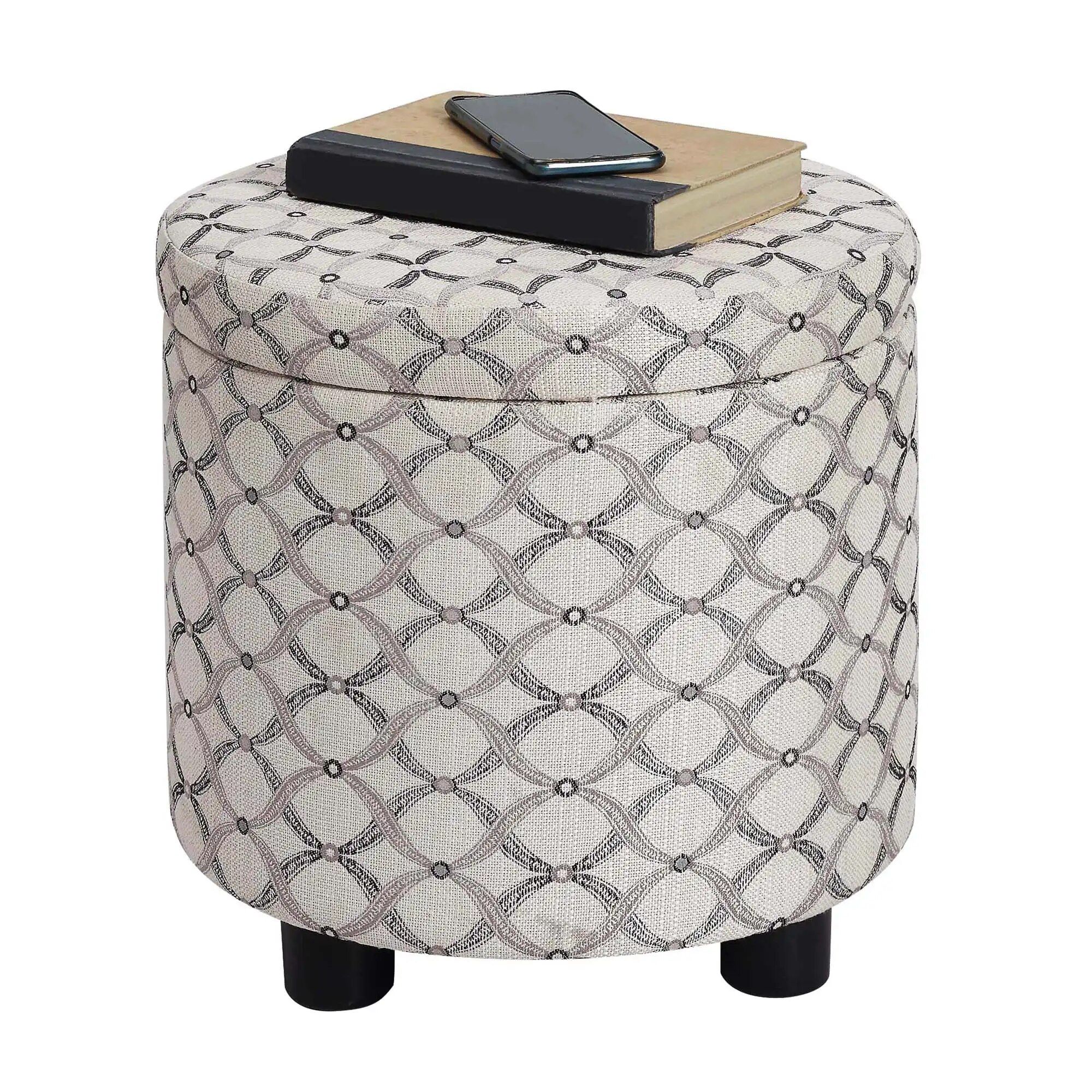 Modern Round Storage Ottoman with Reversible Tray Lid Home & Garden Home Decor