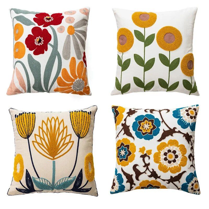 Embroidered Floral Canvas Cushion Cover Home & Garden Home Decor