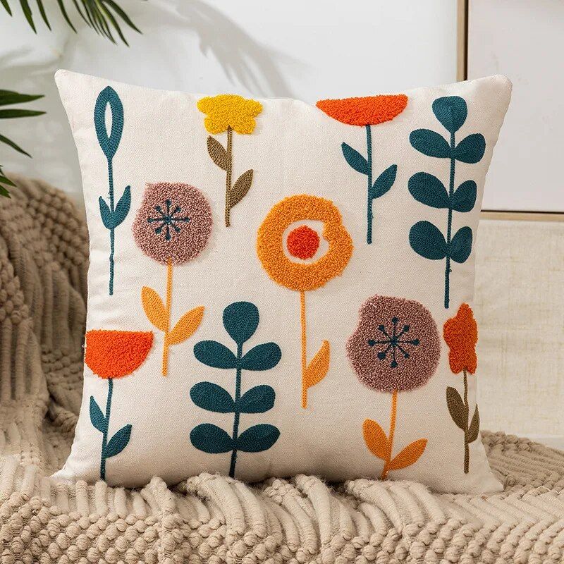 Embroidered Floral Canvas Cushion Cover Home & Garden Home Decor