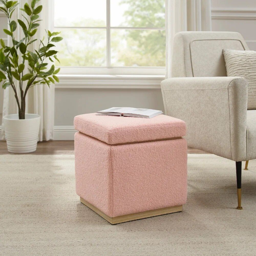 Blush Sherpa Square Storage Ottoman Home & Garden Home Decor