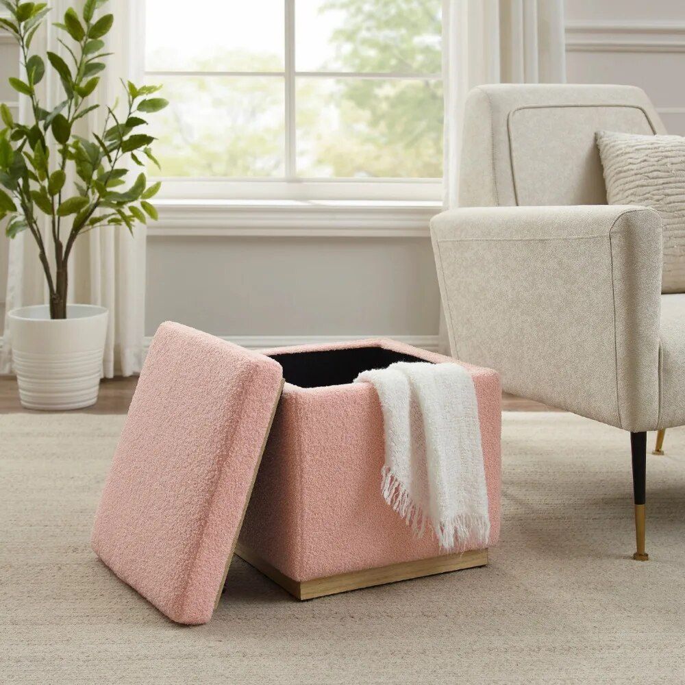 Blush Sherpa Square Storage Ottoman Home & Garden Home Decor