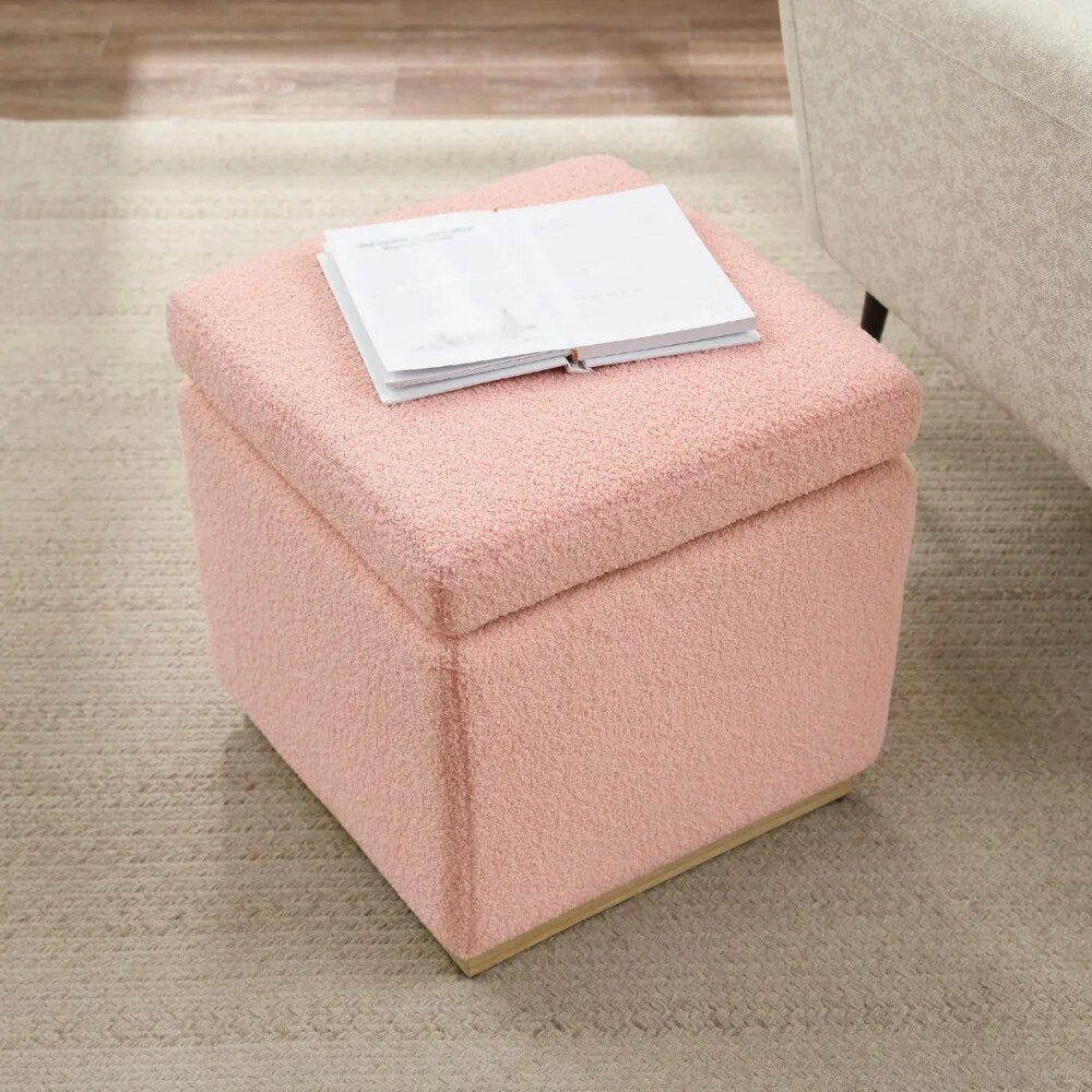 Blush Sherpa Square Storage Ottoman Home & Garden Home Decor