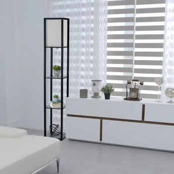 Elegant Multi-Functional Floor Lamp with Storage Shelves and Linen Shade