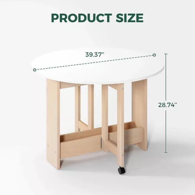 Space-Saving Convertible Drop-Leaf Dining Table with Storage and Wheels - Image 3