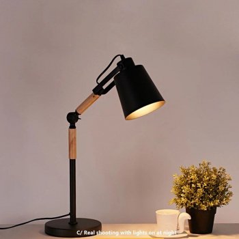 Modern Nordic LED Table Lamp - Adjustable Wooden Desk Light for Bedroom, Study & Decor