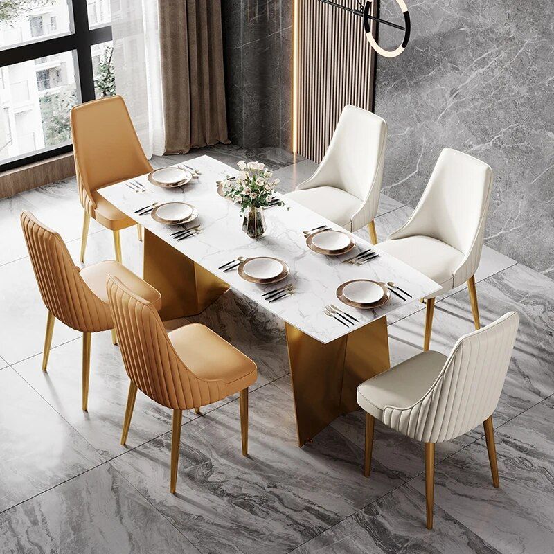 Elegant Modern Dining Chair with Gold Legs - Luxury Synthetic Leather Seating for Home and Events Furniture Home & Garden Home Decor