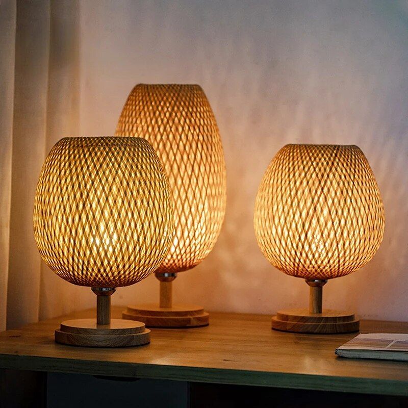 Handwoven Bamboo & Rattan Table Lamp: Retro Japanese-Style Bedside Lighting Furniture Home & Garden Special Deals