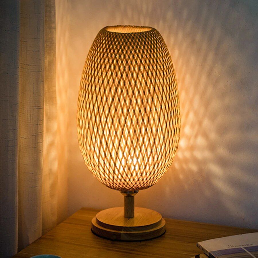 Handwoven Bamboo & Rattan Table Lamp: Retro Japanese-Style Bedside Lighting Furniture Home & Garden Special Deals