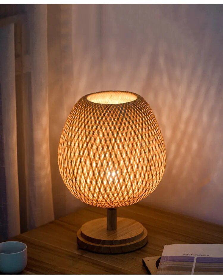 Handwoven Bamboo & Rattan Table Lamp: Retro Japanese-Style Bedside Lighting Furniture Home & Garden Special Deals