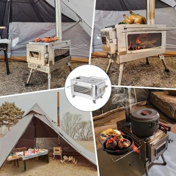 Portable Stainless Steel Fire Wood Stove for Camping, Cooking, and Heating