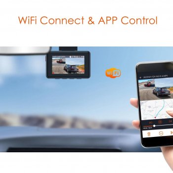 Dual 2.7K Dash Cam with Voice Control, WiFi, GPS & Night Vision