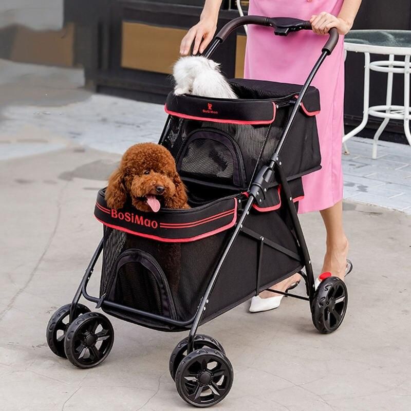 Deluxe Dual-Layer Pet Stroller for Cats and Dogs