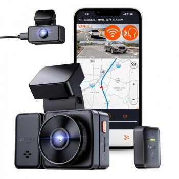 Dual 2.7K Dash Cam with Voice Control, WiFi, GPS & Night Vision