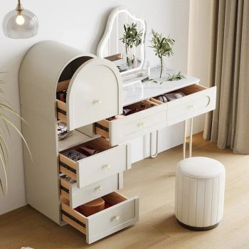 Modern Minimalist Cream Stone Plate Dresser - Multifunctional Makeup Table for Small Bedrooms
