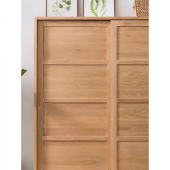 Elegant Oak Japanese-Style Wardrobe with Sliding Doors and Storage