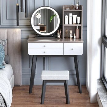 Modern Elegant Dressing Table with Mirror, Stool & Drawers for Bedroom