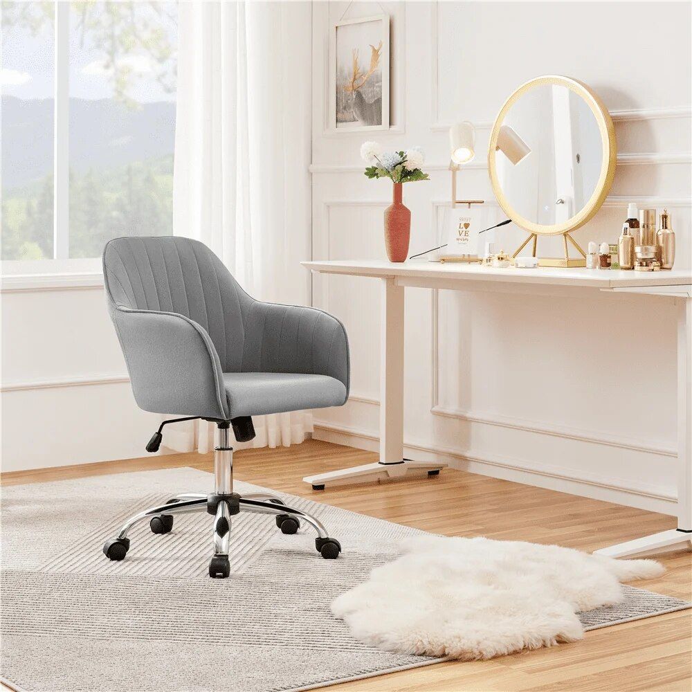 Light Gray Velvet Executive Swivel Office Chair With Rollers And 