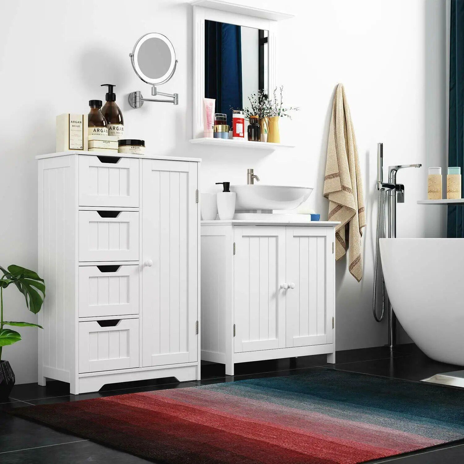 Elegant White Bathroom Storage Cabinet With 4 Drawers And Door Toma Home