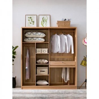 Elegant Oak Japanese-Style Wardrobe with Sliding Doors and Storage