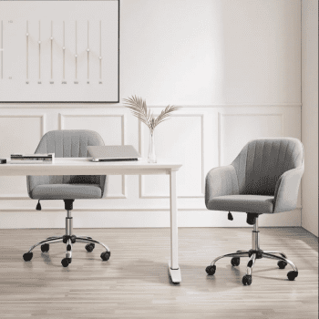 Light Gray Velvet Executive Swivel Office Chair with Rollers and Handrails
