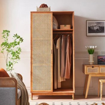 Luxurious Rattan Double Door Wardrobe - Modern Solid Wood Storage for Home and Hotel
