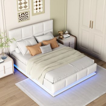 Luxury Upholstered Bed 140x200 cm with LED Lighting & Imitation Leather
