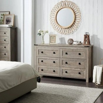 Rustic Oak 6-Drawer Farmhouse Dresser - Spacious Bedroom Storage Organizer
