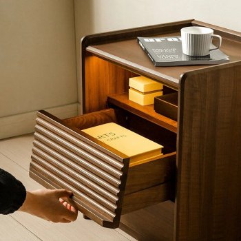 Elegant Black Walnut Bedside Table - Modern Morocco Style, Solid Wood Storage Solution