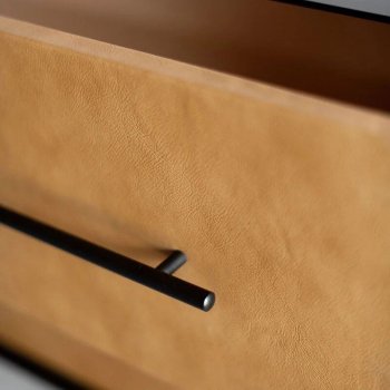 Modern Moroccan Leather Bedside Table - Minimalist Elegance in Saddle Leather