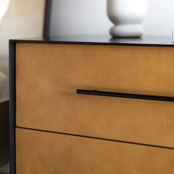 Modern Moroccan Leather Bedside Table - Minimalist Elegance in Saddle Leather
