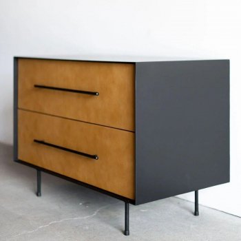 Modern Moroccan Leather Bedside Table - Minimalist Elegance in Saddle Leather
