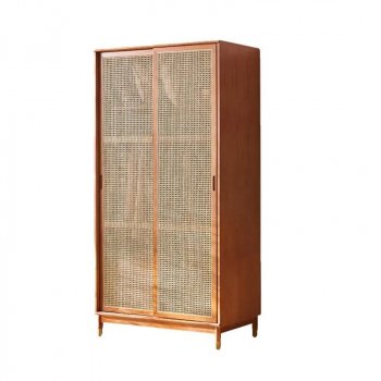 Luxurious Rattan Double Door Wardrobe - Modern Solid Wood Storage for Home and Hotel